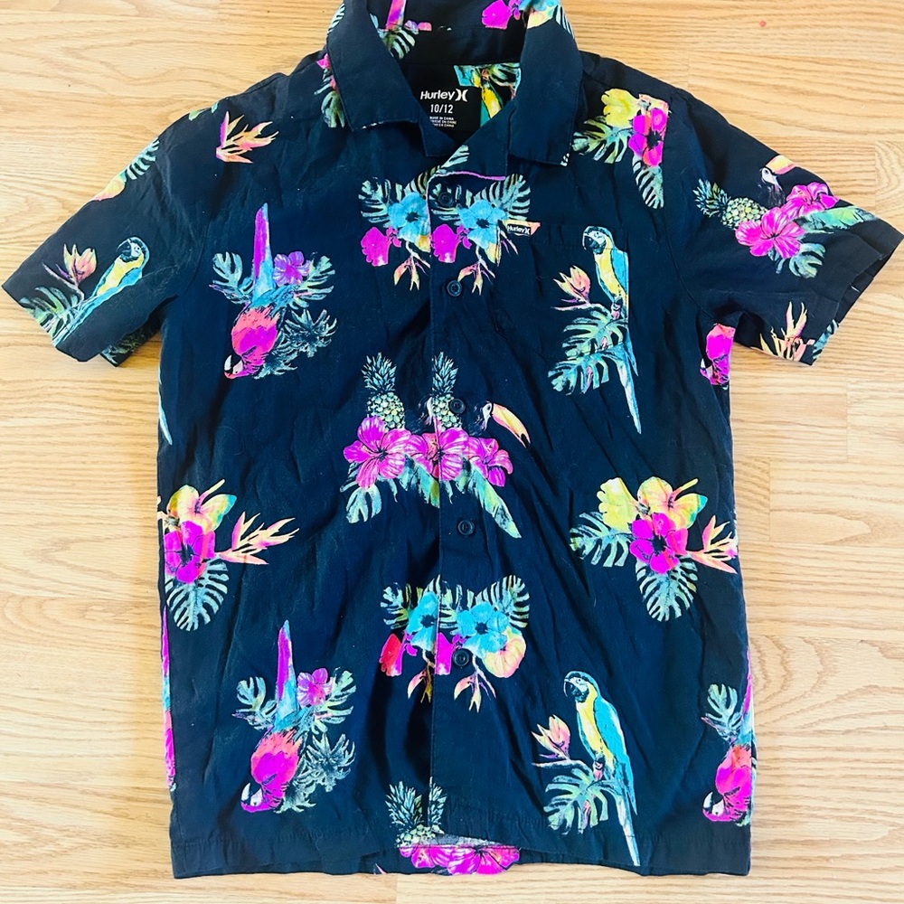 Hurley Boys Black Floral Shirt sz 10/12